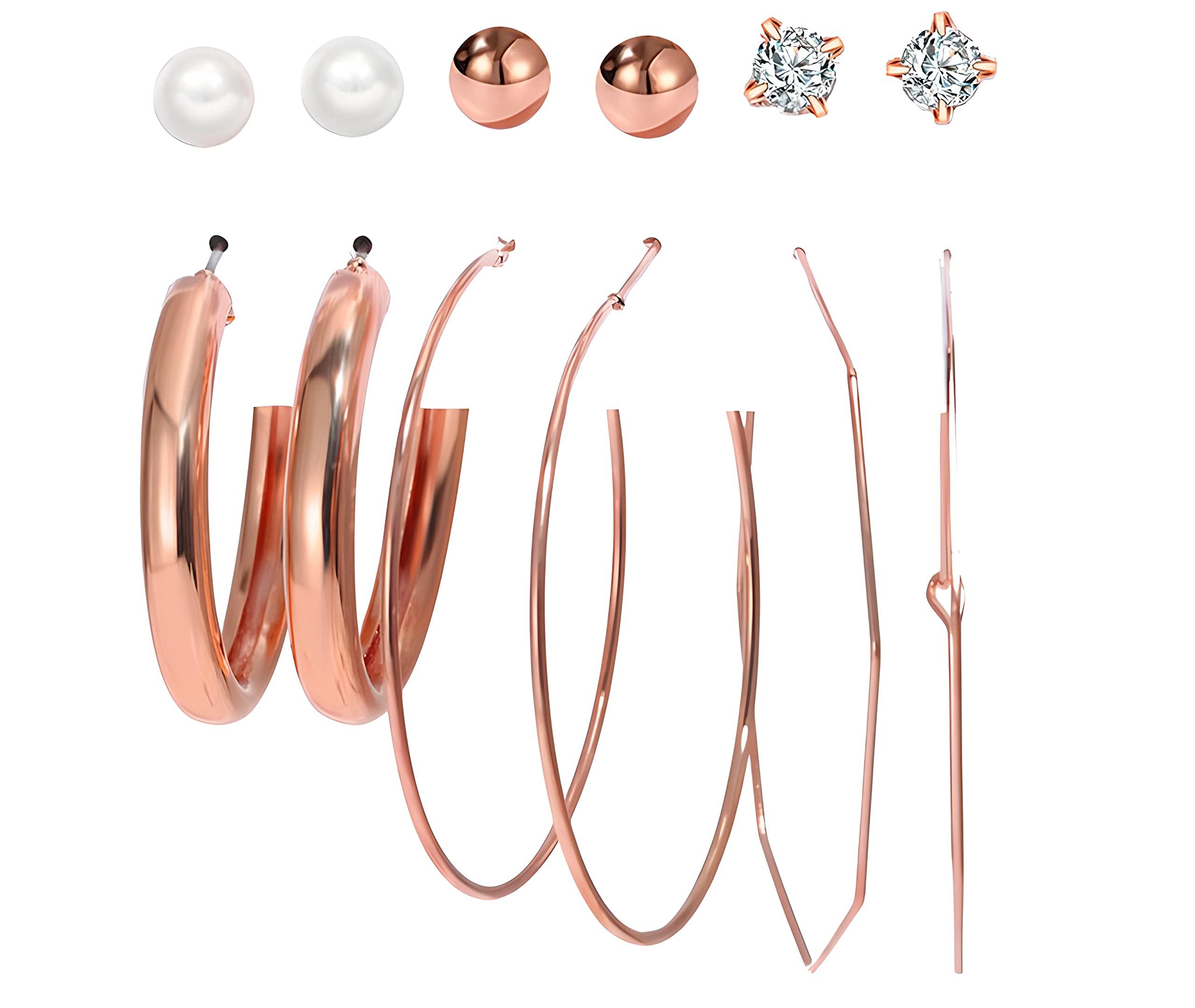 Amazon Brand - Anarva Korean Fashion Style Rose Gold Plated Combo Of Pearl Rhinestone Studs Hoop Earrings Jewellery Set For Women Girls (6 Pair) (B0BX9XWF49) Amazon Price History, Amazon Price Tracker