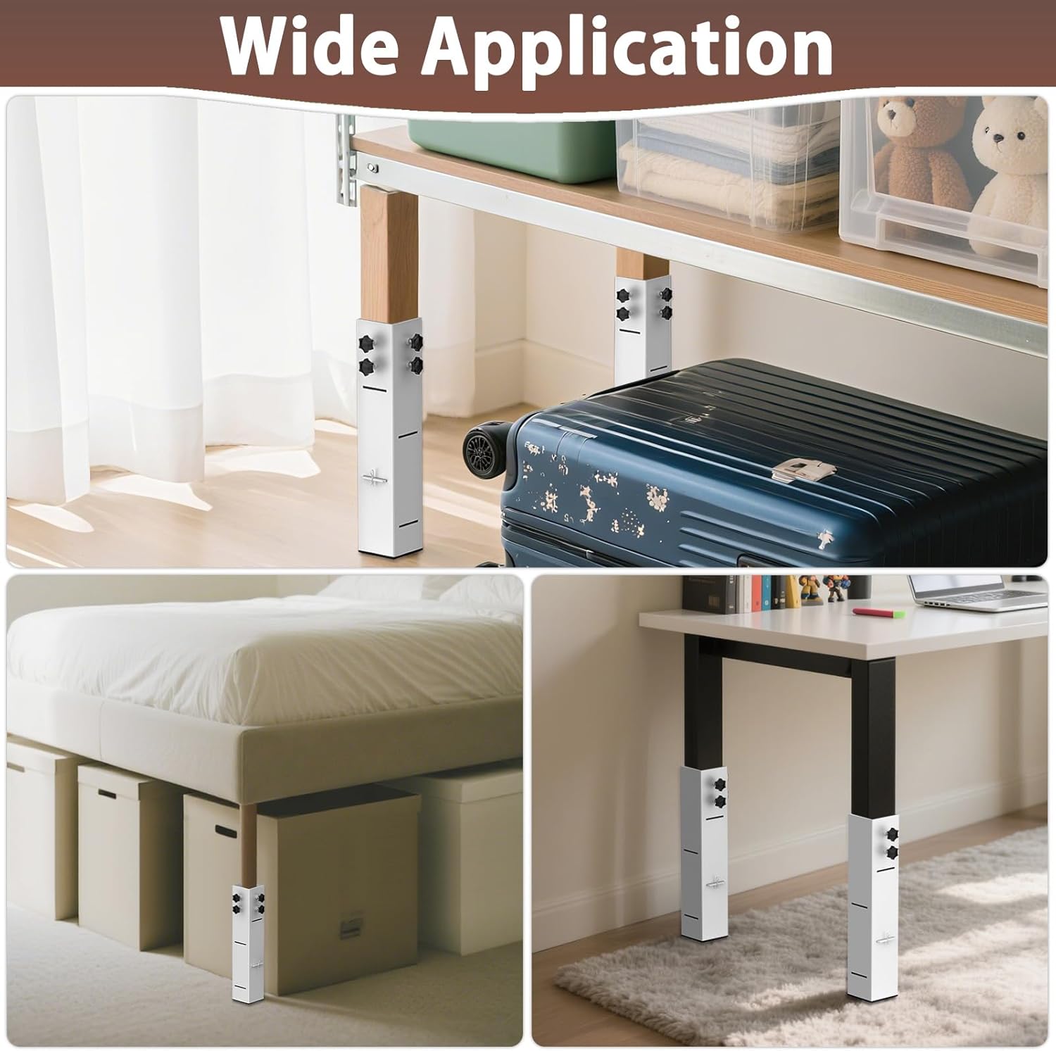 4 Pcs Carbon Steel Dorm Bed Risers 3.15" Diameter Metal Bed Riser Tall Bed Riser for College Dorm Wooden Bed Frame, Table Adjust Height 3.2", 5.1" Fit for Bed Leg 2.3-3.1"(Long)