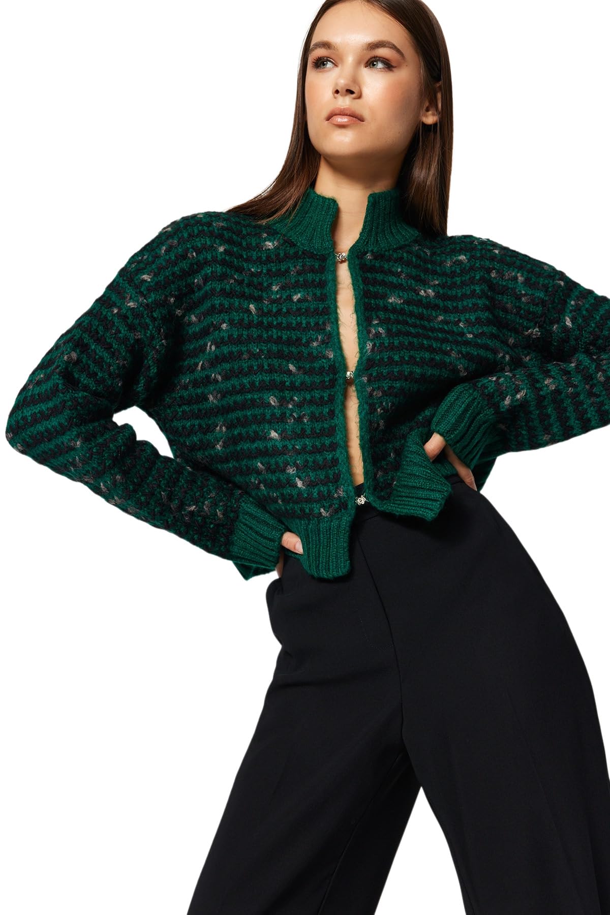 TRENDYOL Damen Trendyol Damen Gradient Lange Ärmel Regulär Strickjacke Cardigan Sweater Casual, Grün, L