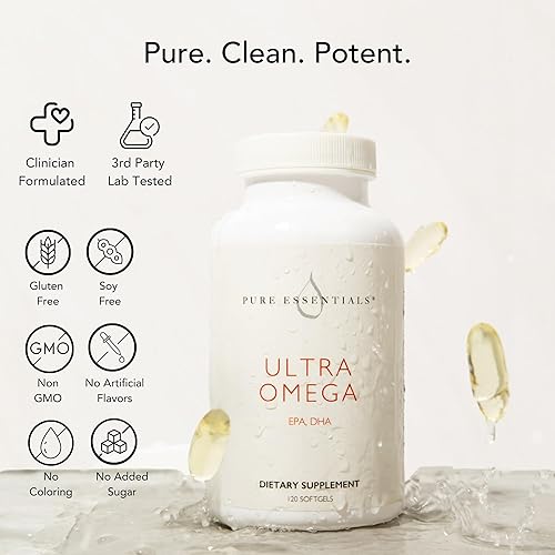 Miniatura 3 de Pure Essentials Aceite de pescado ultra omega-3 para apoyo al corazón, cerebro y piel, de origen sostenible y capturado en la naturaleza, EPA y DHA,
