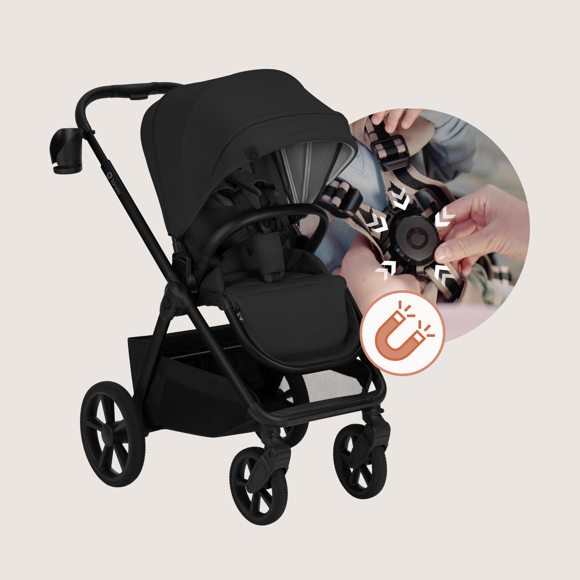 LIONELO Carmine Passeggino 2 in 1 con Navicella per Bambini fino a 22 kg | 0-4 Anni, Seduta Reversibile, Ruote GravelTech, Ammortizzazione, Posizione Distesa, UPF50+, Ventilazione, Fibbia Magnetica