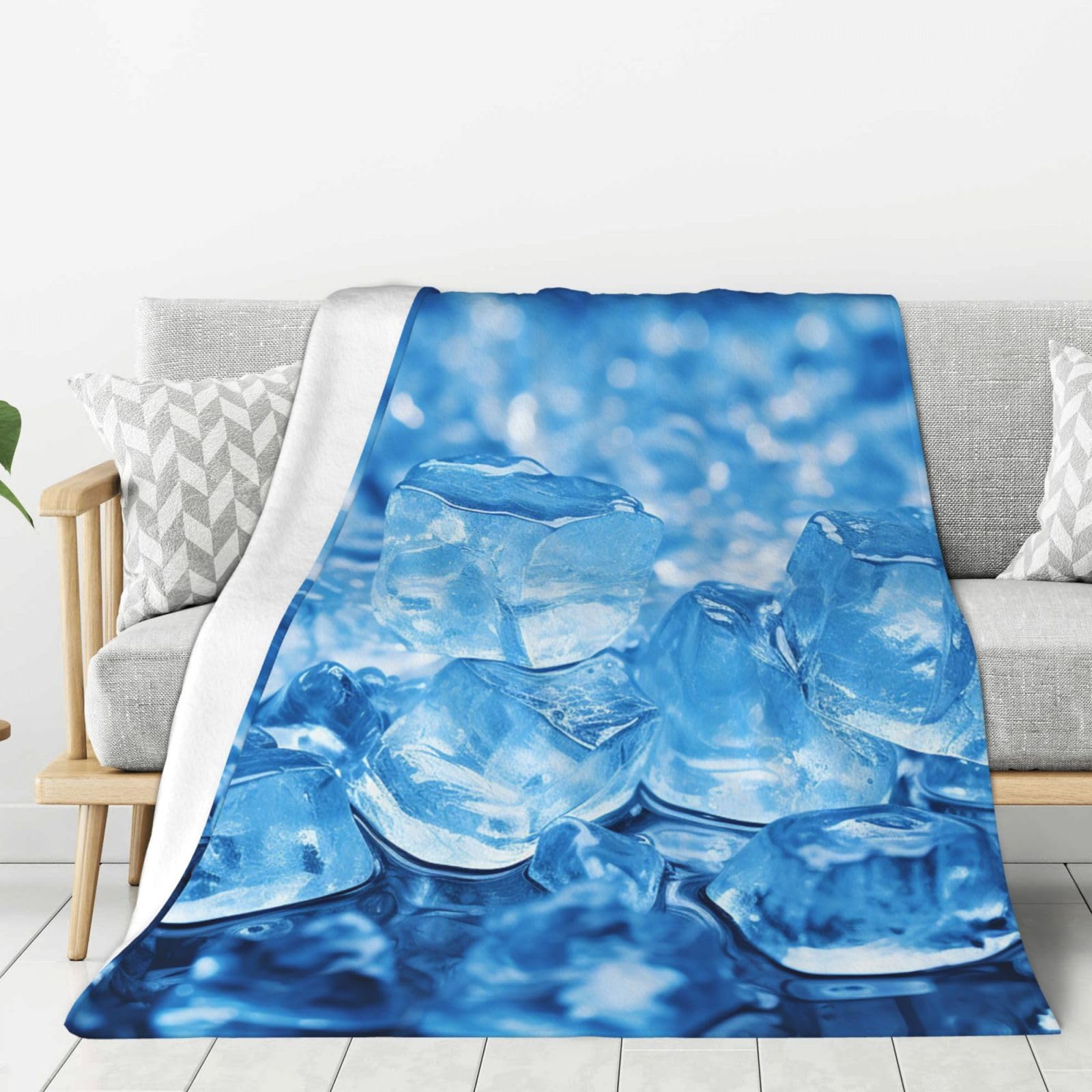 Blue Ice Cube Background Throw Blanket Plush Flannel Fleece Blanket, Soft Lightweight Cozy Blankets 40"X30" for Bed Couch Sofa Travel