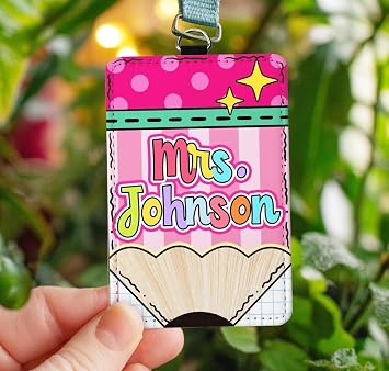 Pencil Teacher Lanyard with ID Holder, Custom Teachers Leather ID Card Holder, Teacher Must Haves, Teachers Appreciation Gifts from Students, Pencil Back to School Gifts for Women Work Office
