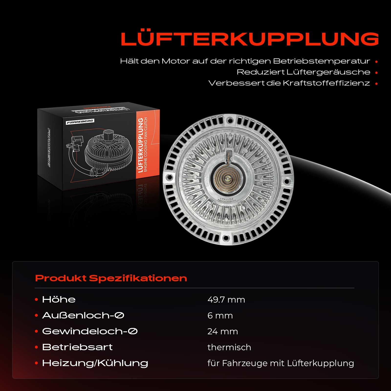 Frankberg Viscokupplung Lüfterkupplung Kühlerlüfter Kompatibel mit 3er E30 1.6L-2.7L 1982-1991 3er E36 1.6L-2.8L 1990-1998 5er E28 1.8L-3.5L 1981-1987 Replace# 11521740962