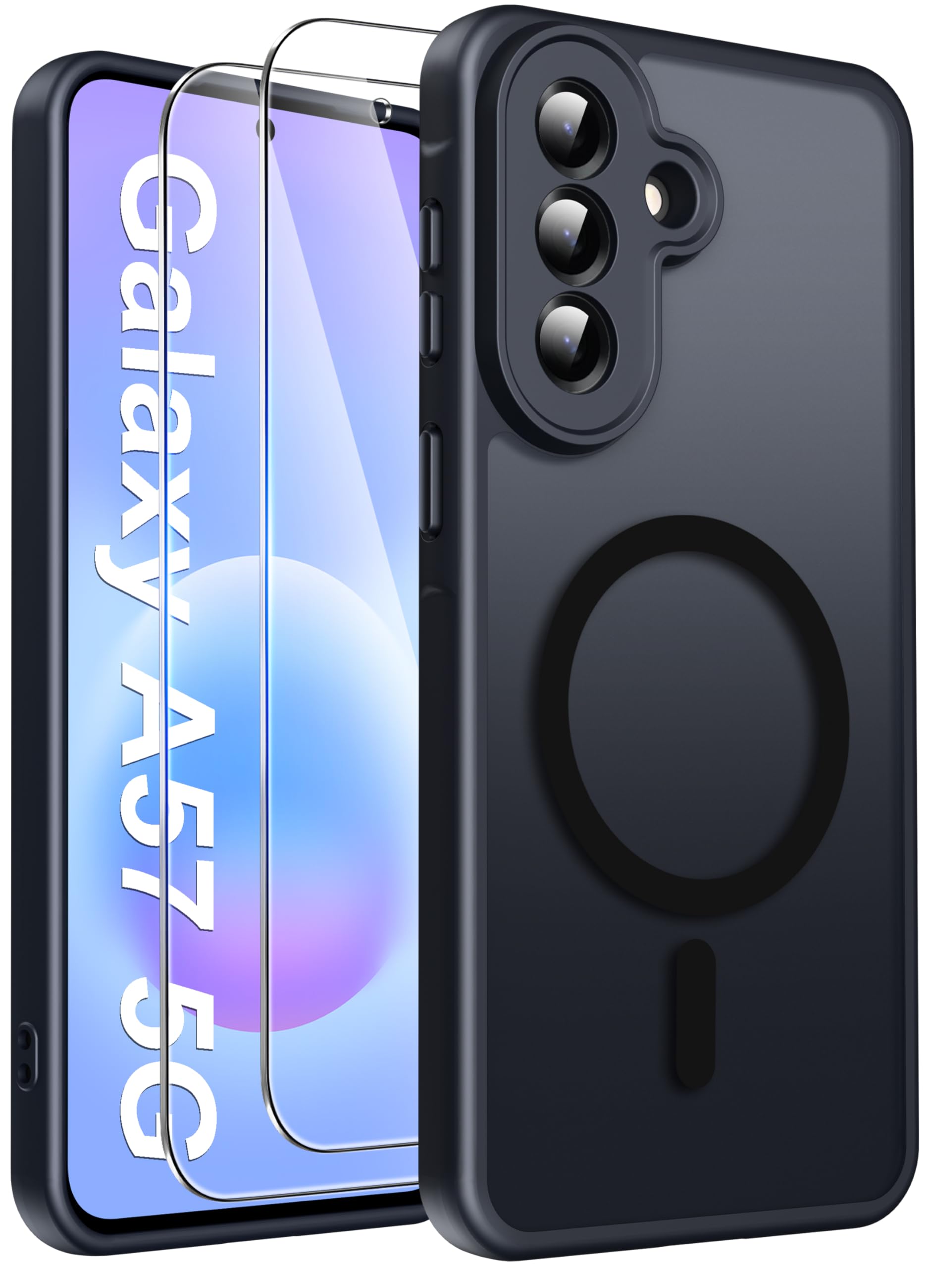 Opkiegrn für Samsung Galaxy S25 5G Hülle, Kompatibel mit MagSafe mit 2 Stück Panzer Schutz Glas Folie, KameraSchutz Folie Stoßfest Kratzfest Transluzente Matt Handyhülle für Samsung S25, Grau