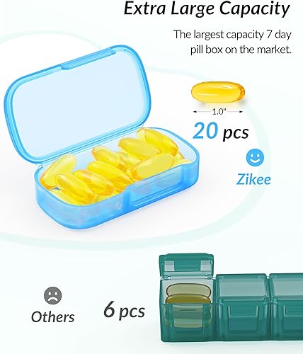 Vista 2 de ZIKEE 7 Packs Extra Large Pill Organizer, Portable Pill Box 7 Day for Pocket, Purse, Weekly Pill Case with Dual-Protection Design, Pill Container