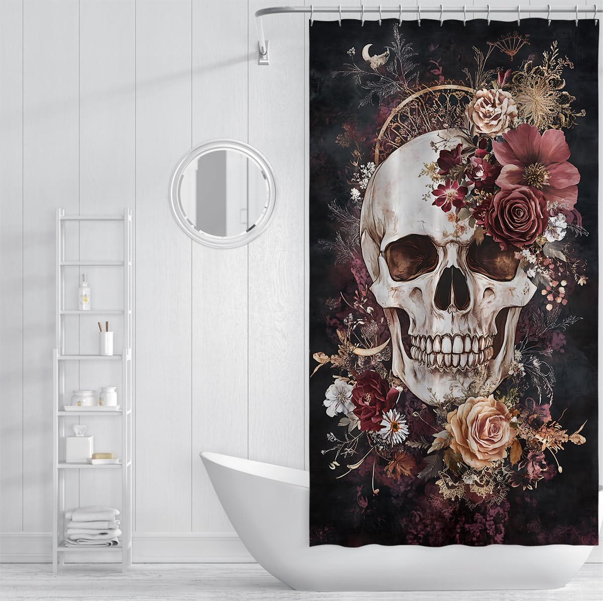 Tende Doccia Scheletro Rosa Rosso Vintage Gotico Halloween 200x200cm