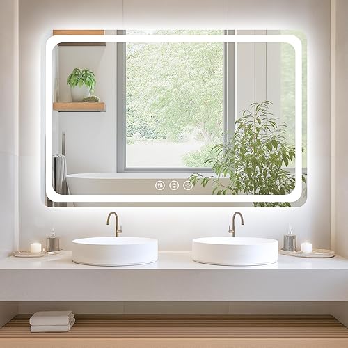 Miniatura 13 de Espejo de baño LED de 30 x 36 pulgadas con luces, antiniebla e iluminación tricolor, espejo de afeitar montado en la pared con sensor táctil, espejo