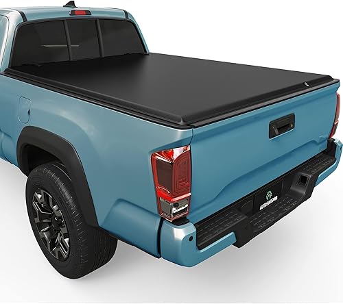 AUTOSAVER88 Cubierta suave de triple pliegue para caja de camioneta compatible con Toyota Tacoma 2016-2023 (excluida edición Trail) caja de 6 pies
