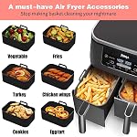 Silicone Air Linges de fryer pour Ninja Dual Air Fryer, réutilisable Air Liner de silicone Fryer, convient à Ninja Foodi DZ201/DZ401 (2 x Noir)