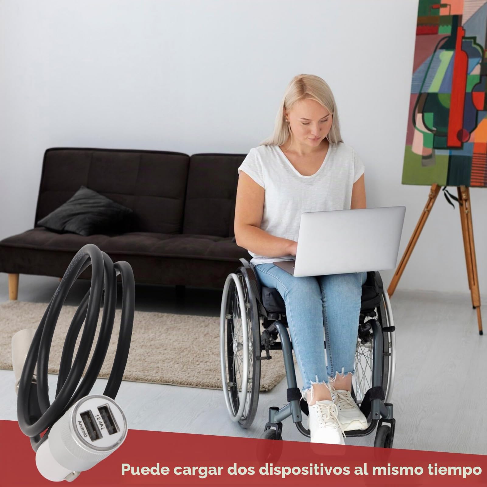 Cargador Para Silla De Ruedas Eléctrica, Cargador De Scooter De Movilidad USB 1 Para 2 Cable USB Universal De Carga Rápida De Aleación De Zinc Para Vehículos Pequeños Y Scooters Movilidad Eléctrica