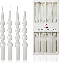 Vista 45 de Velas cónicas en espiral sin perfume, color blanco, 4 velas trenzadas de 7.5 pulgadas, hechas a mano, para cena, boda, decoración del hogar