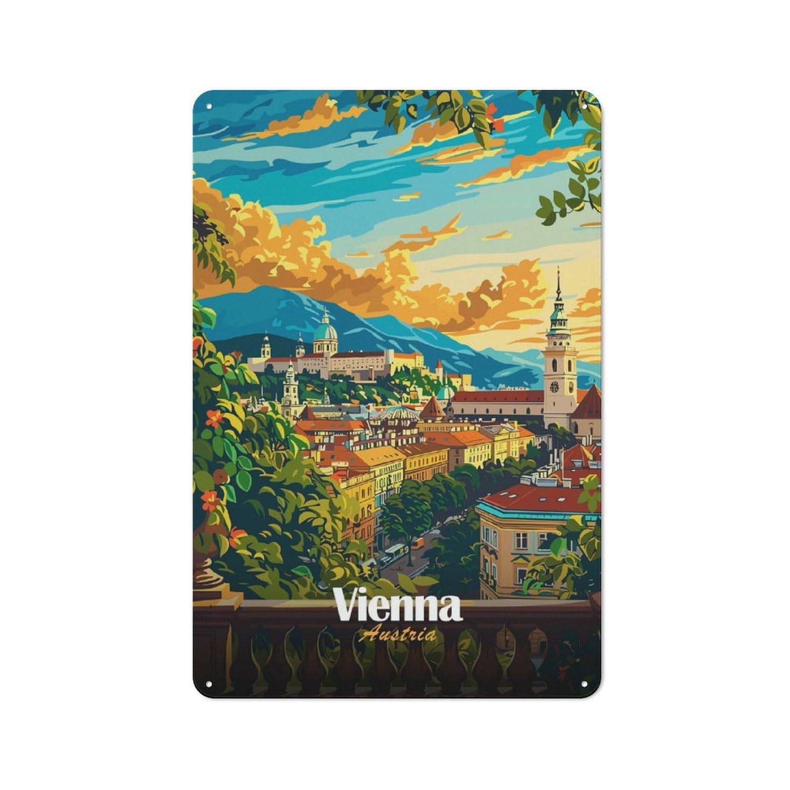 Junmoney Vienna Cityscape Retro Metal Sign 30X20cm Featuring For Bar Or Restaurant, For Bar Decor Enthusiasts