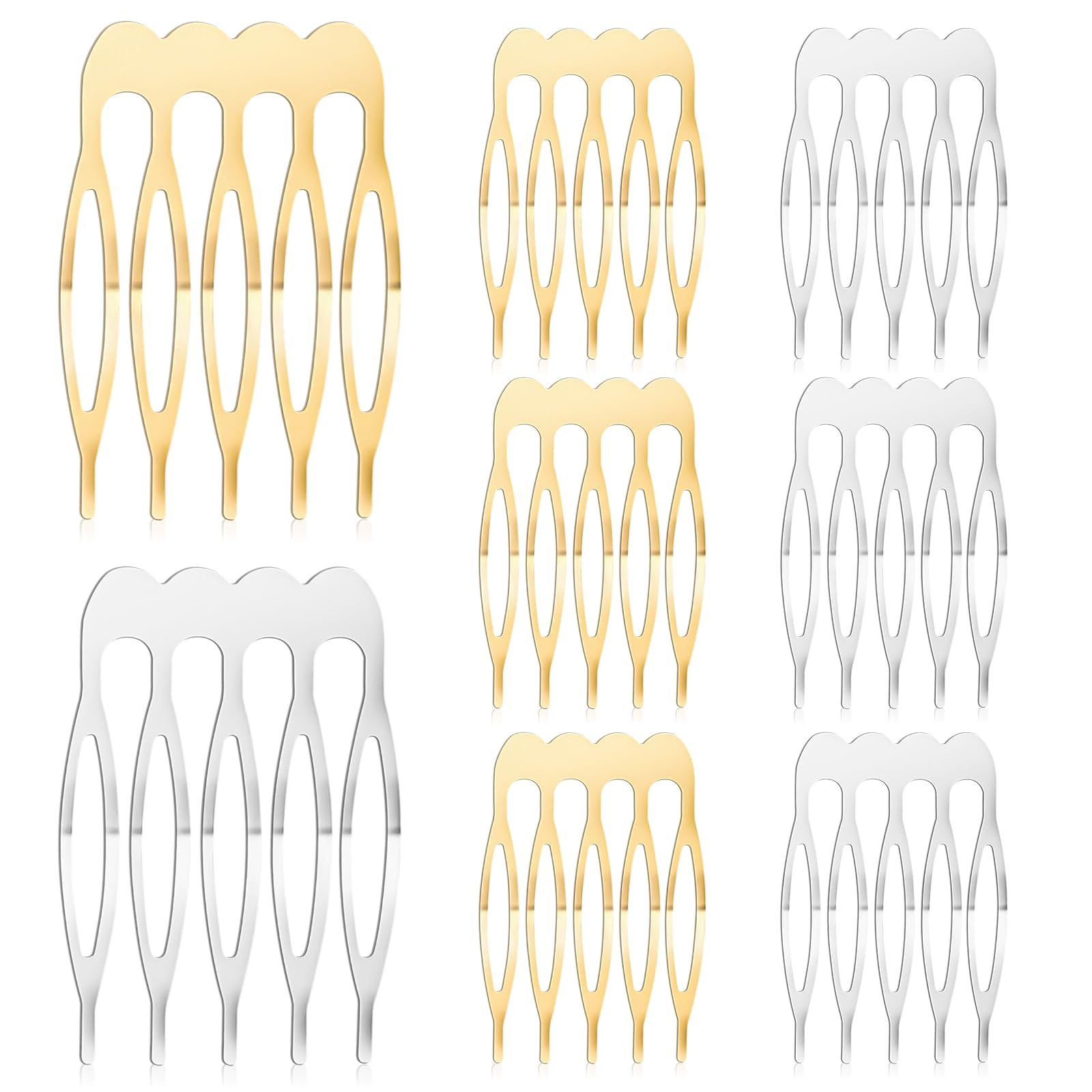 20PCS Small French Teeth Hair Combs - Silver & Gold Plain DIY Slide Combs for Fine Hair
