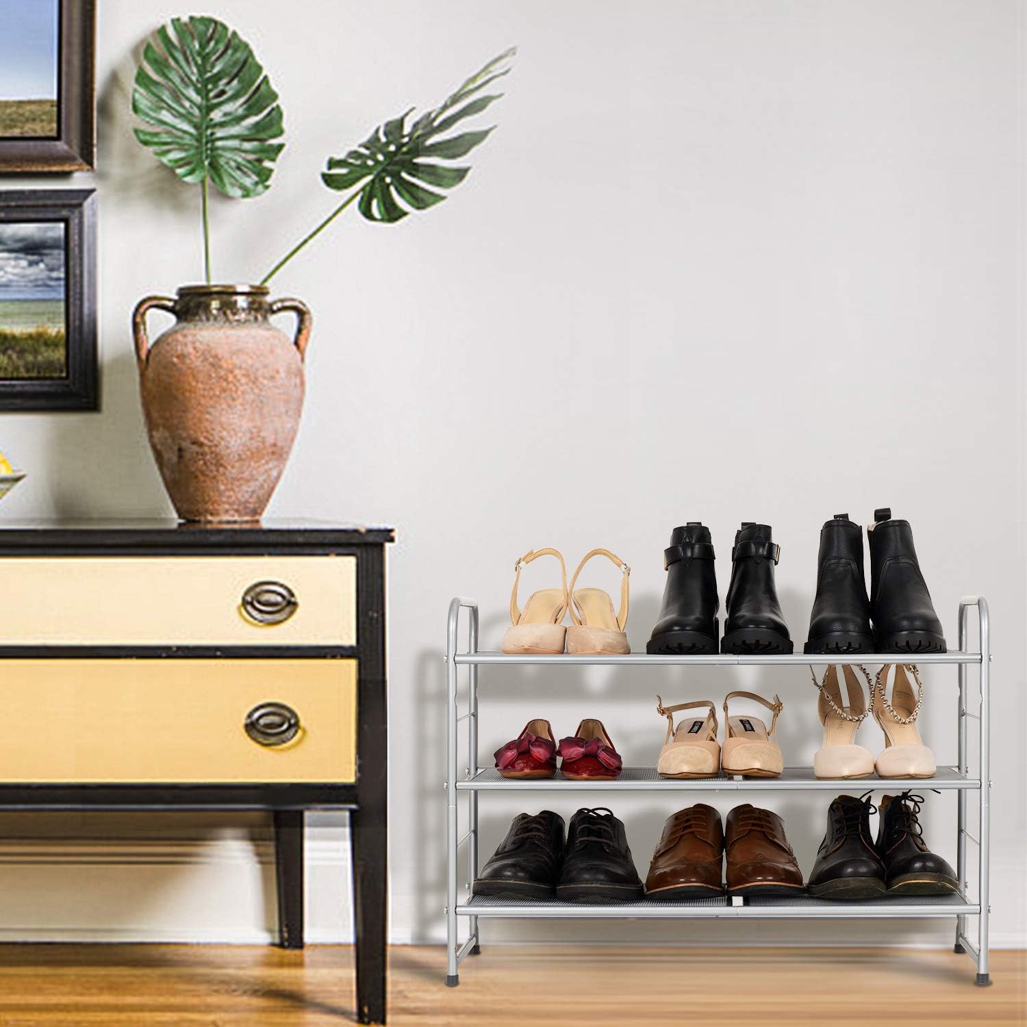 Auledio Stackable Metal Mesh Utility Shoe Rack (Silver)