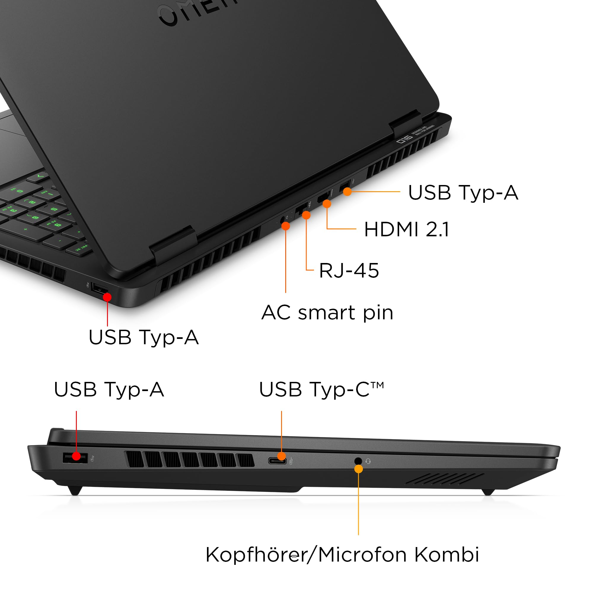 HP Omen Gaming Laptop 16" 2.5K Display Intel Core Ultra 7 32GB RAM 1TB NVIDIA GeForce RTX 5060 Win11 QWERTZ Schwarz