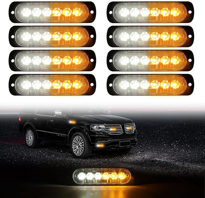 DIBMS LED Emergency Strobe Lights, 8X Amber White 6 LED