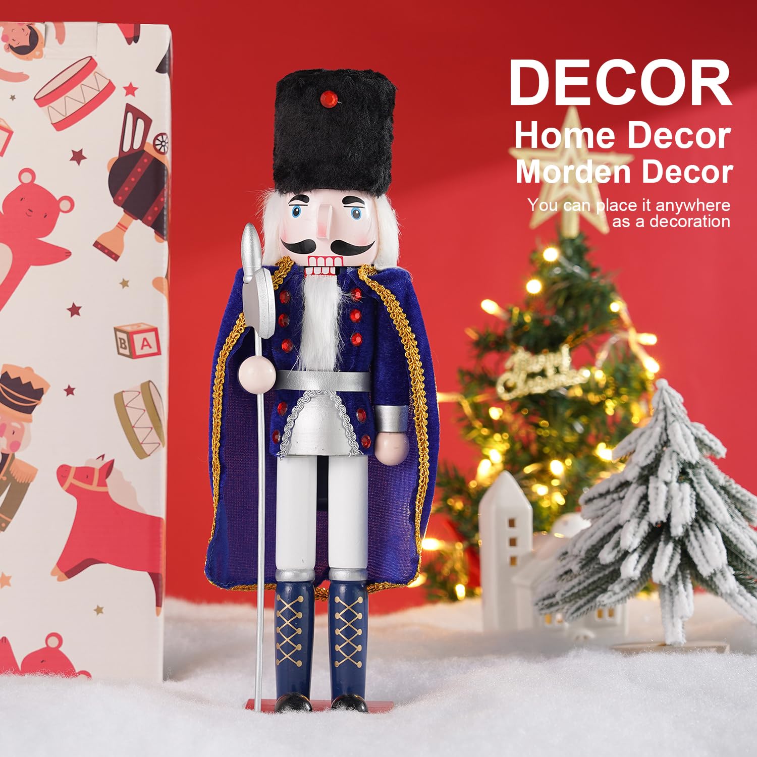 COMBIUBIU 14,8 inch kerstversiering notenkraker soldaten, premium houten traditionele notenkraker figuren, feestelijk verzamelobject notenkraker cadeau voor Thanksgiving kerstdecor (blauw