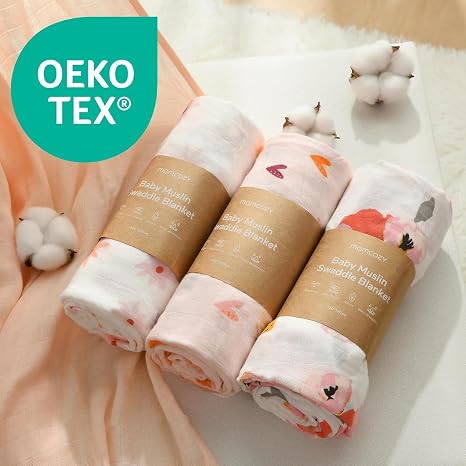momcozy Baby Swaddling Cloth Muslin Cloth 120 x 120 cm Set of 4 Muslin Nappies Made of Cotton and Bamboo Organic Cotton Swaddling Cloth Baby Swaddle Blanket