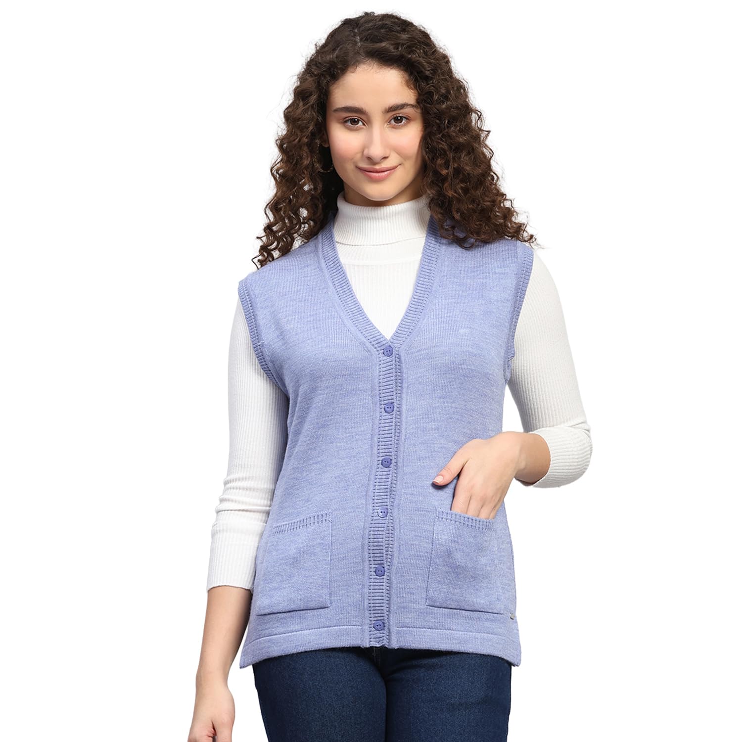 monte carlo Womens Regular Fit Solid V Neck Button Closure Sleeveless Winter Cardigan| Warm Woolen Buttoned Sweater for Ladies | Stylish Knitted Cardigan for Women's (Pack of 1)-picture-19