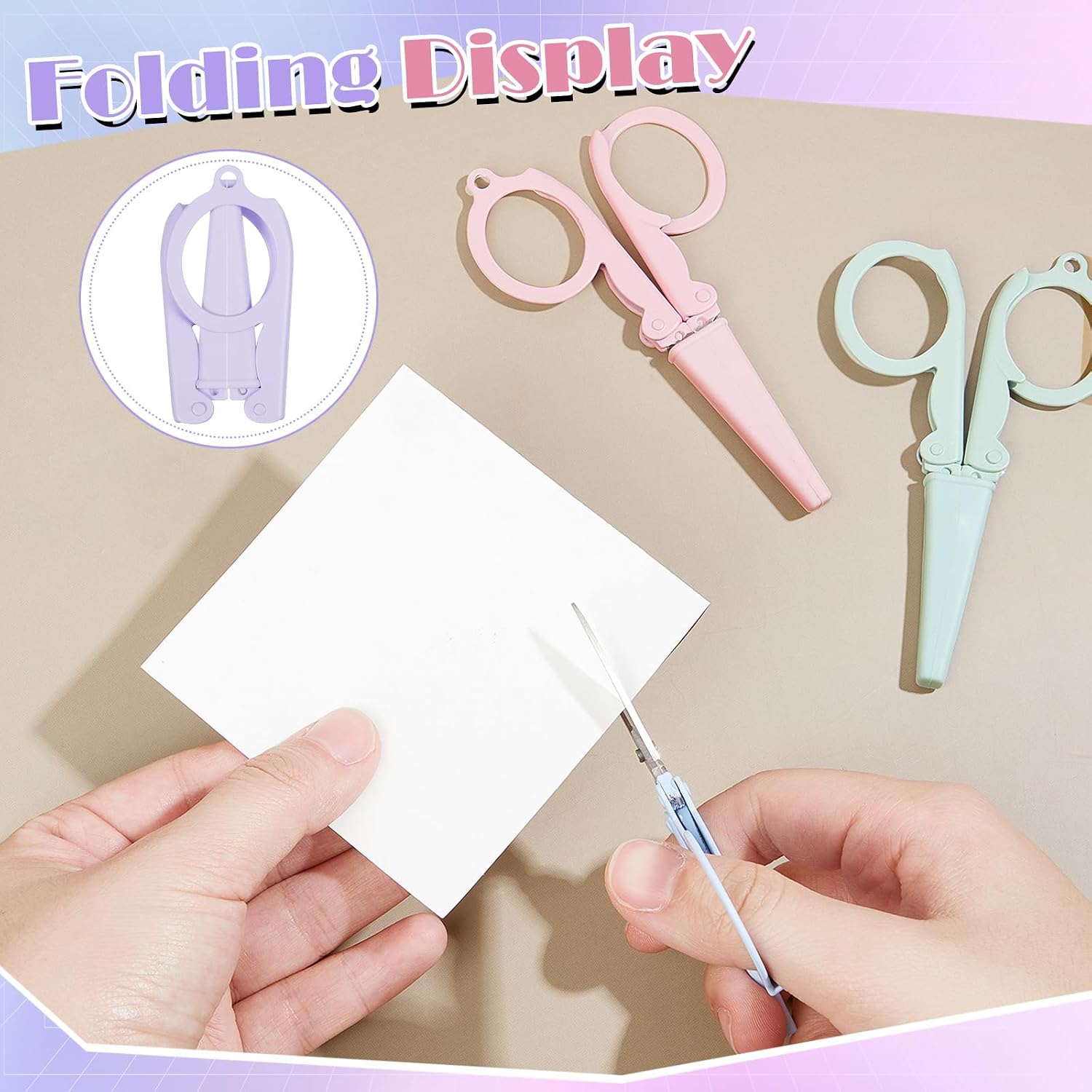 10 Pcs Pastel Mini Folding Scissors with Safety Cap Small Stainless Steel Telescopic Little Travel Badge Reel Scissors Portable Tiny Cutter for Nurse, School, Home, Cutting
