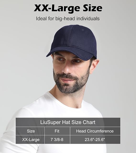 LiuSuper XXL Men's Baseball Cap Big Head (23.6-25.6) Oversize Adjustable Cotton Trucker Hat Unisex Sports Outdoor