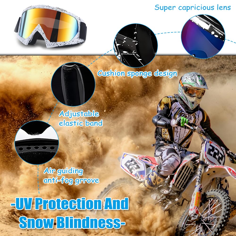 Gafas de Motocross, Gafas Snowboard Espejo, Gafas de motocicleta, ATV Off Road Racing Mx Gafas de equitación a prueba de viento Anti niebla UV Gafas de esquí