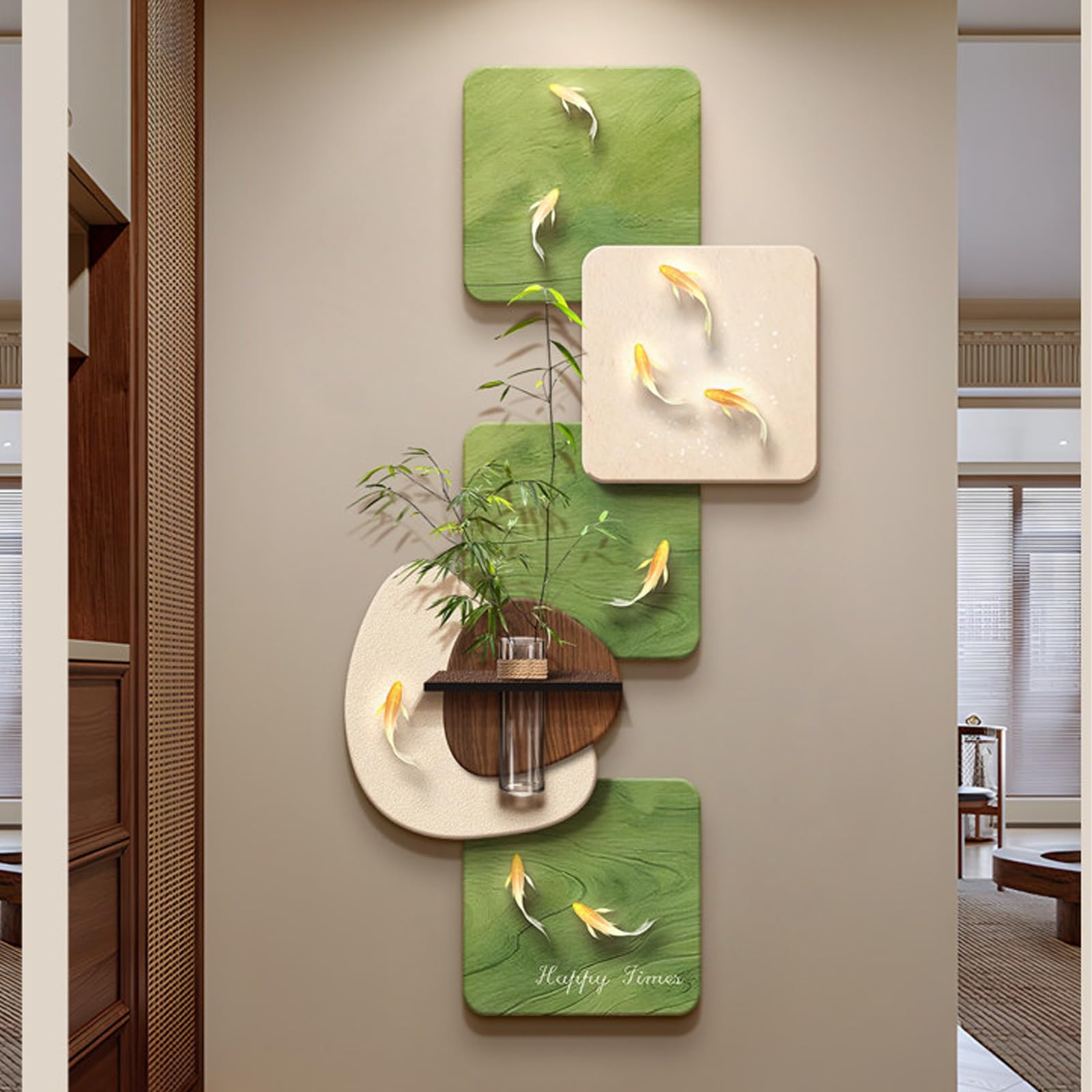 Decorazione murale 3D effetto arenaria con LED integrato, vaso con nove