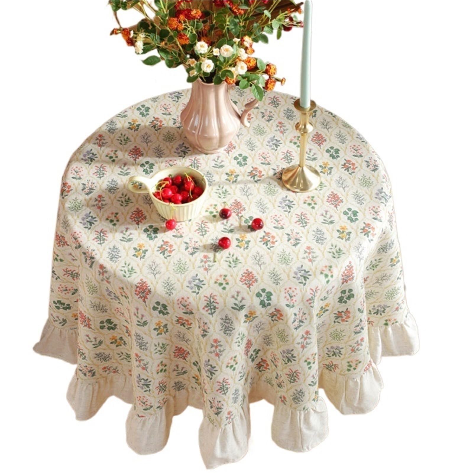 ZNTIHZ Cotton Linen Bedside Table Cover Solid Edge Decor Tablecloth Round For Tea For Furniture Dresser(Beige B,Diameter 150cm)