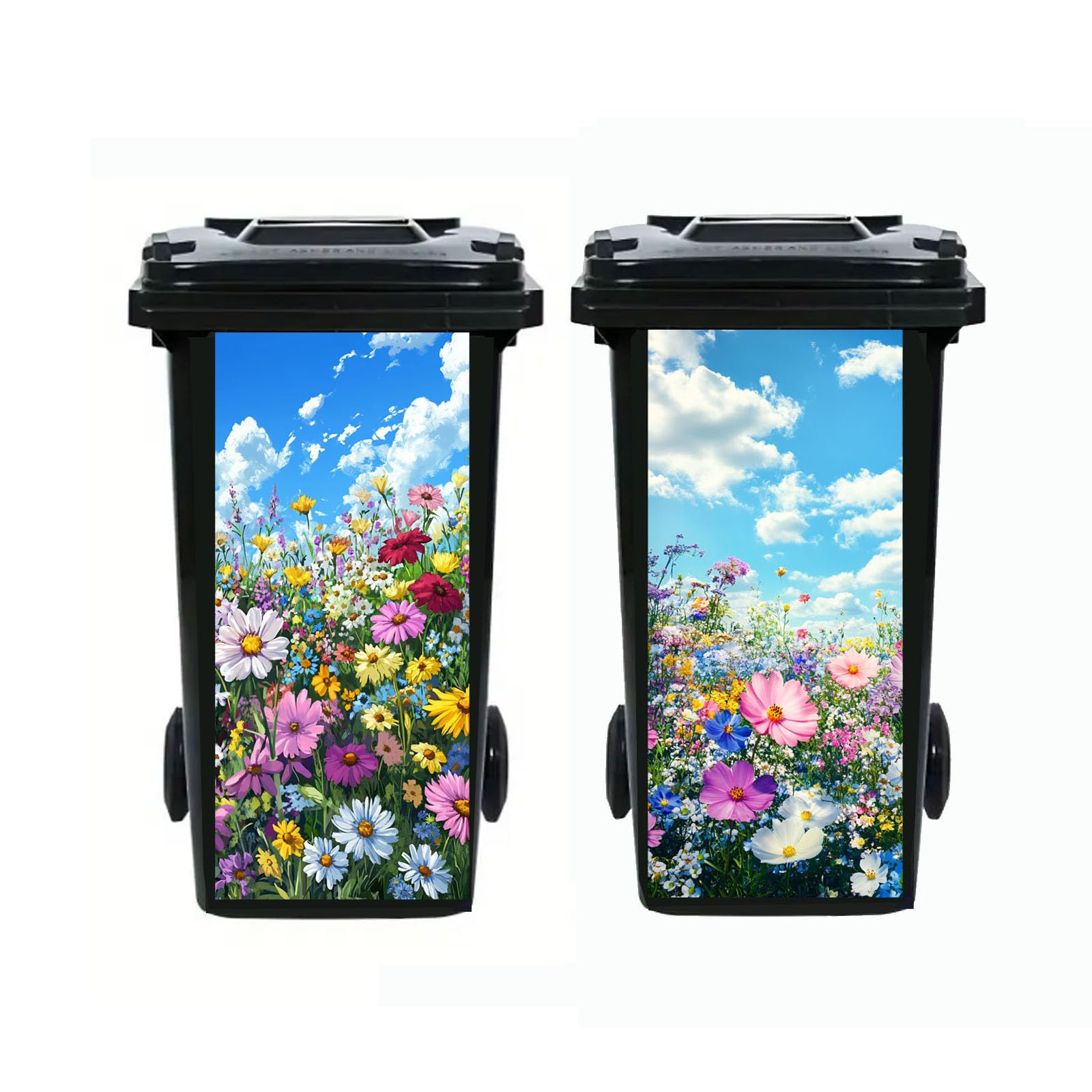 Nouiroy 2Pcs Donkey Dustbin Sticker Decals,14.57×32.28in Raccoon Wheelie Bin Stickers Self Adhesive Panda Peeking Decal for Door Trash Cans Bins Driveway Garden Outdoor Patio Decor (Daisy)