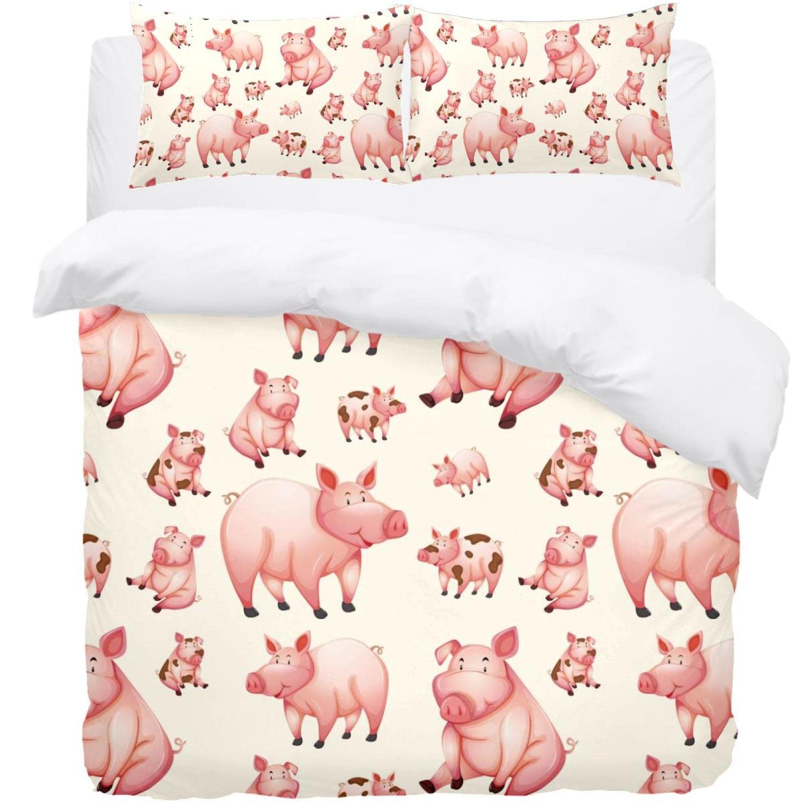 Housse de couette ultra douce motif ferme cochon rose parure lit simple