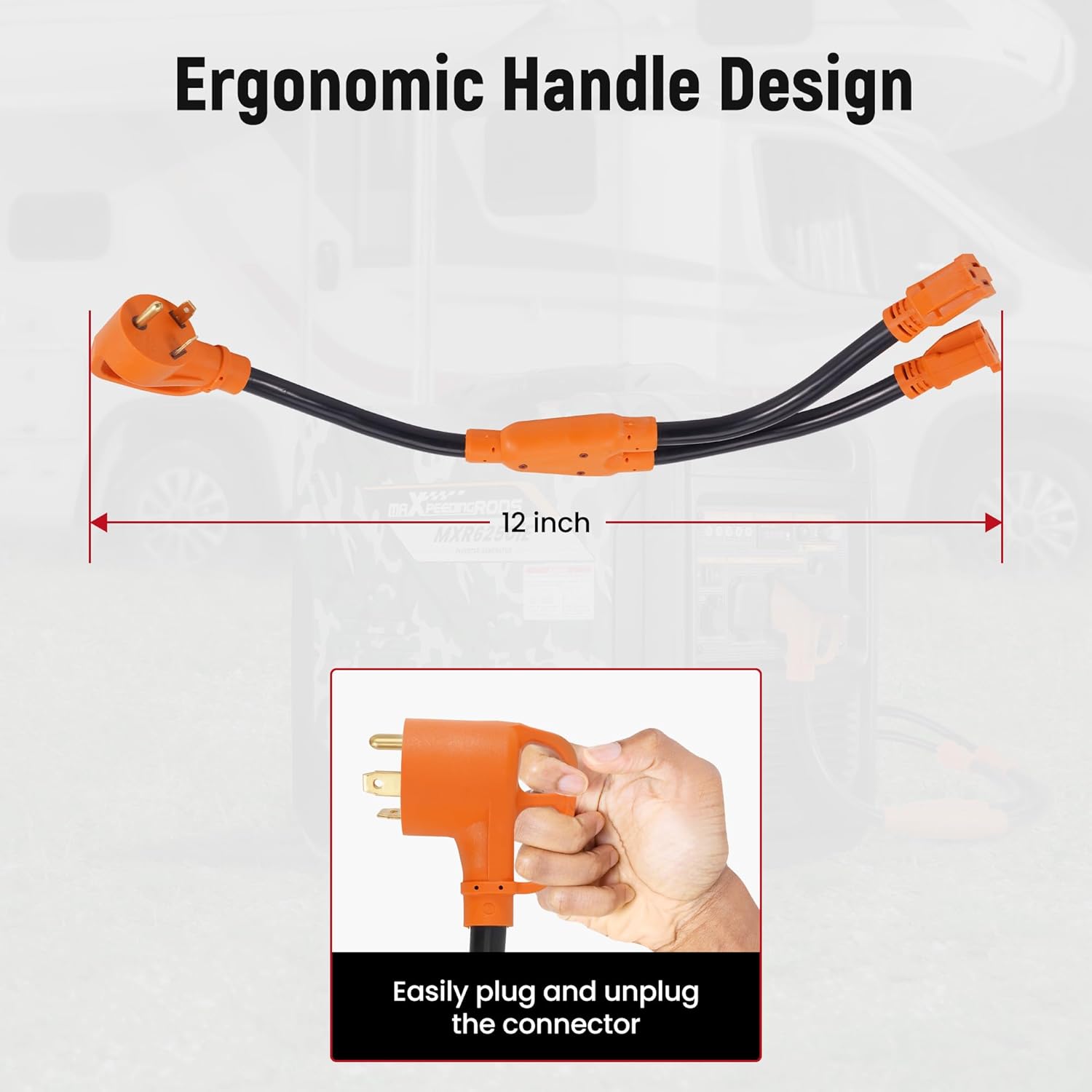 maXpeedingrods 4800W Gasoline Inverter Generator, Electric Start and Remote Start with 30 Amp to 15 Amp RV Y Splitter Adapter Cord