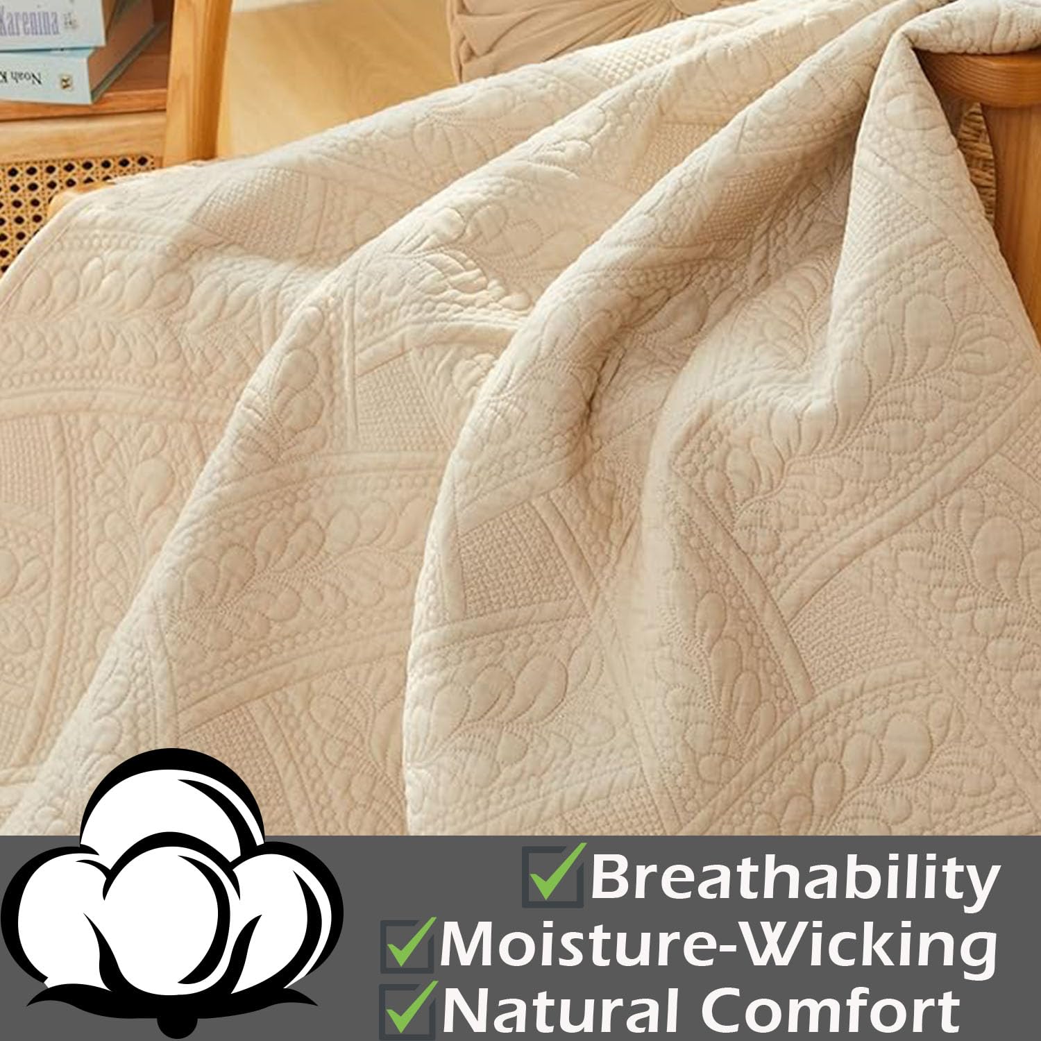 Brandream Baumwoll-Steppdecke – 119 X 152 Cm, Beige, Gesteppt, Für Bett, Couch & Tagesbett