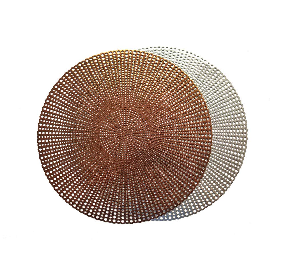 Wintop - Set di 6 tovagliette rotonde in vinile metallizzato, con motivo a goccia di pioggia, per tavolo da pranzo, resistente, antiscivolo, colore: rame