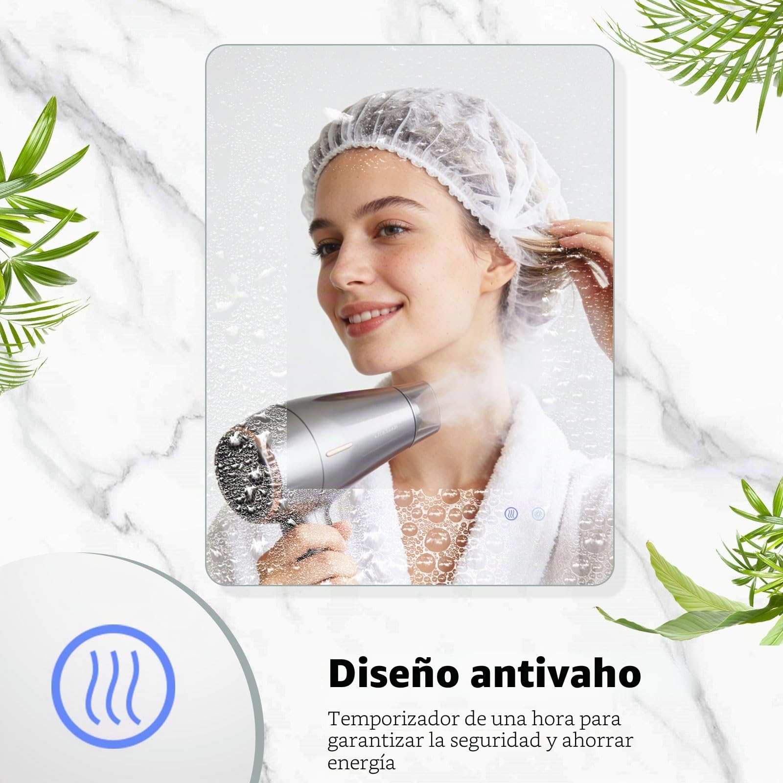 FANTASK Espejo de baño Rectangular LED de Cristal Templado, Espejo de Pared LED con Control táctil, Espejo de baño Regulable, antivaho y función de Memoria (80 x 60 cm)