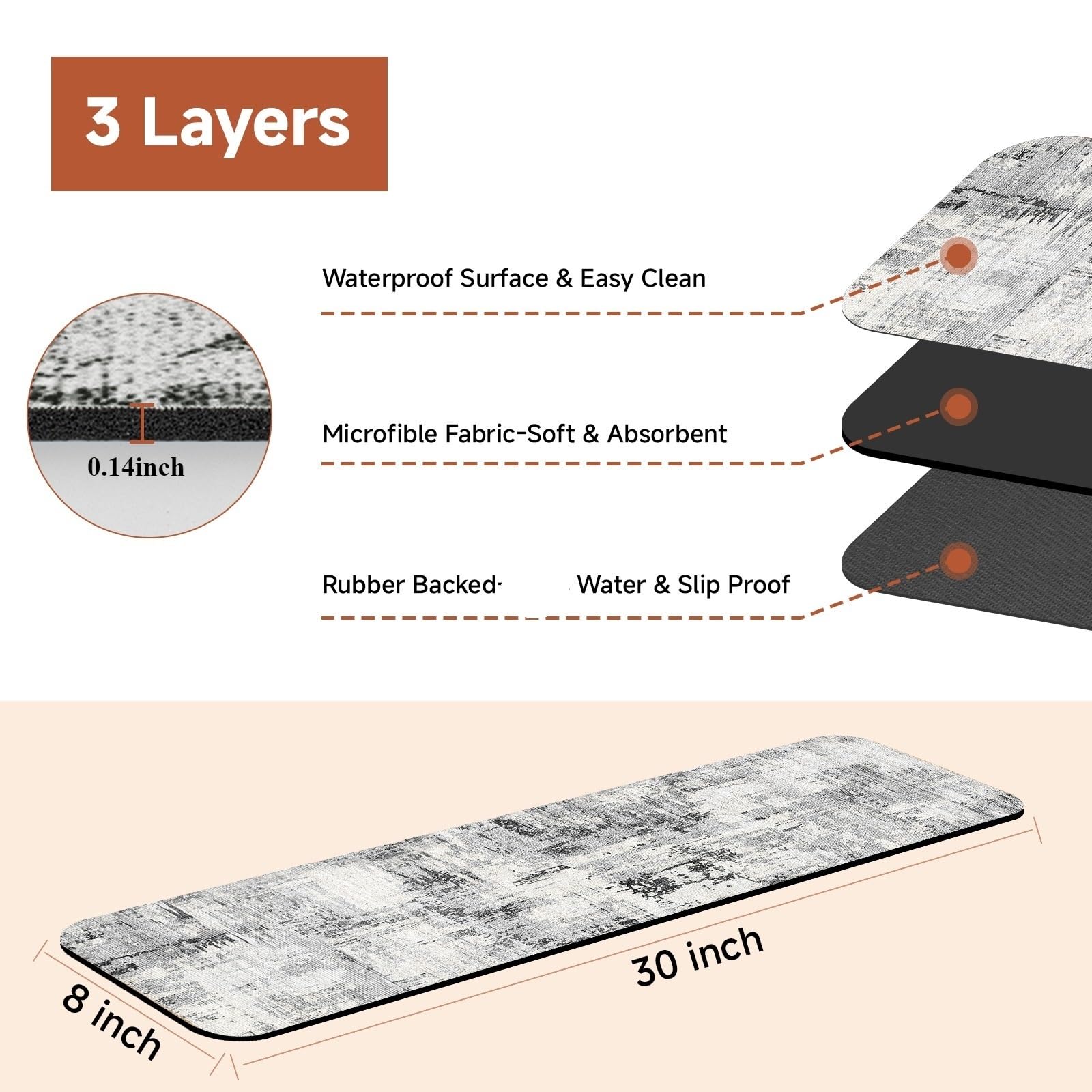 Lot de 7 tapis d'escalier en caoutchouc antidérapant pour marches en bois - Tapis d'intérieur doux (76,2 x 20,3 cm) - Protection sûre et confortable pour escaliers de maison
