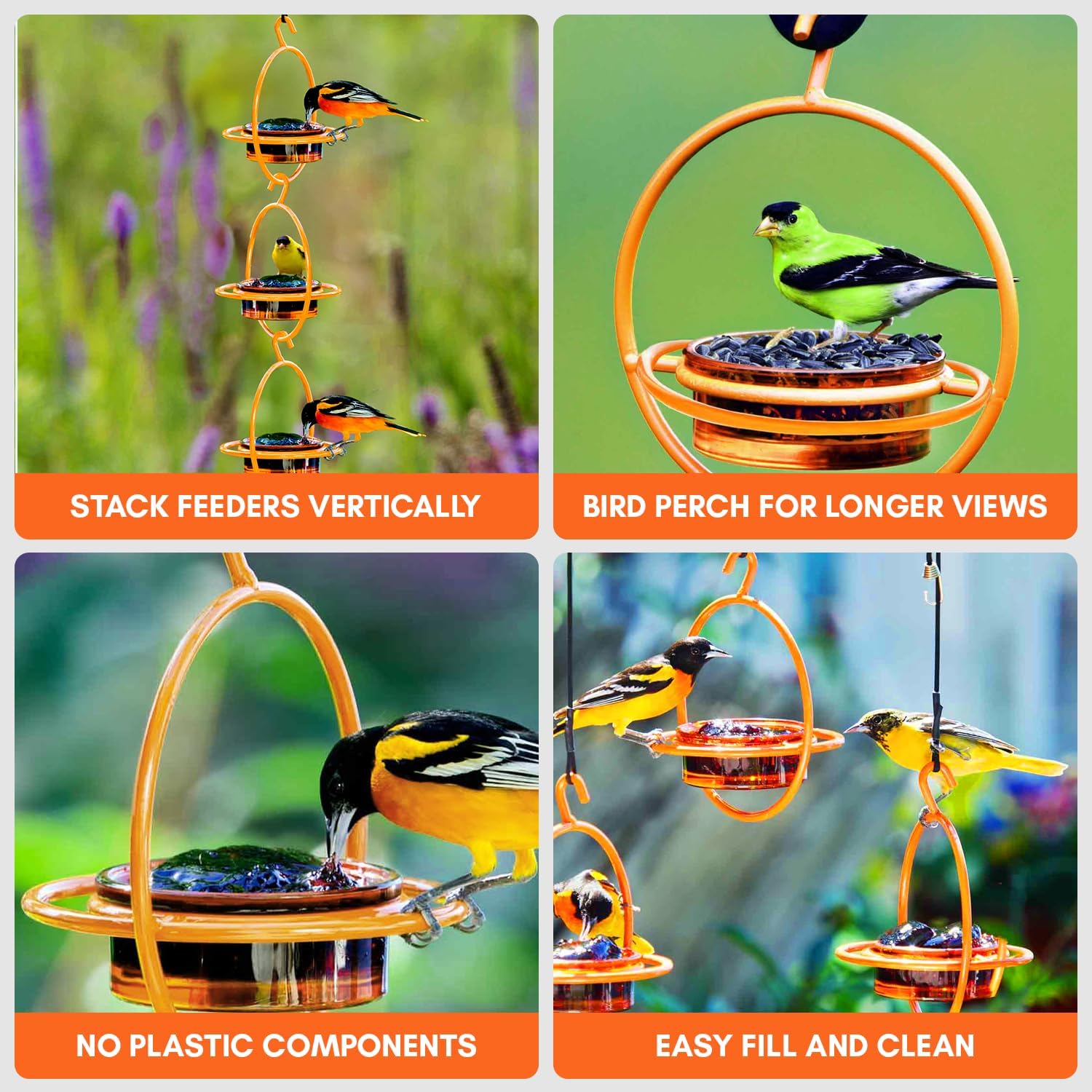 Mosaic Birds M047-200-O Hummble Bold Bird Feeder Orange