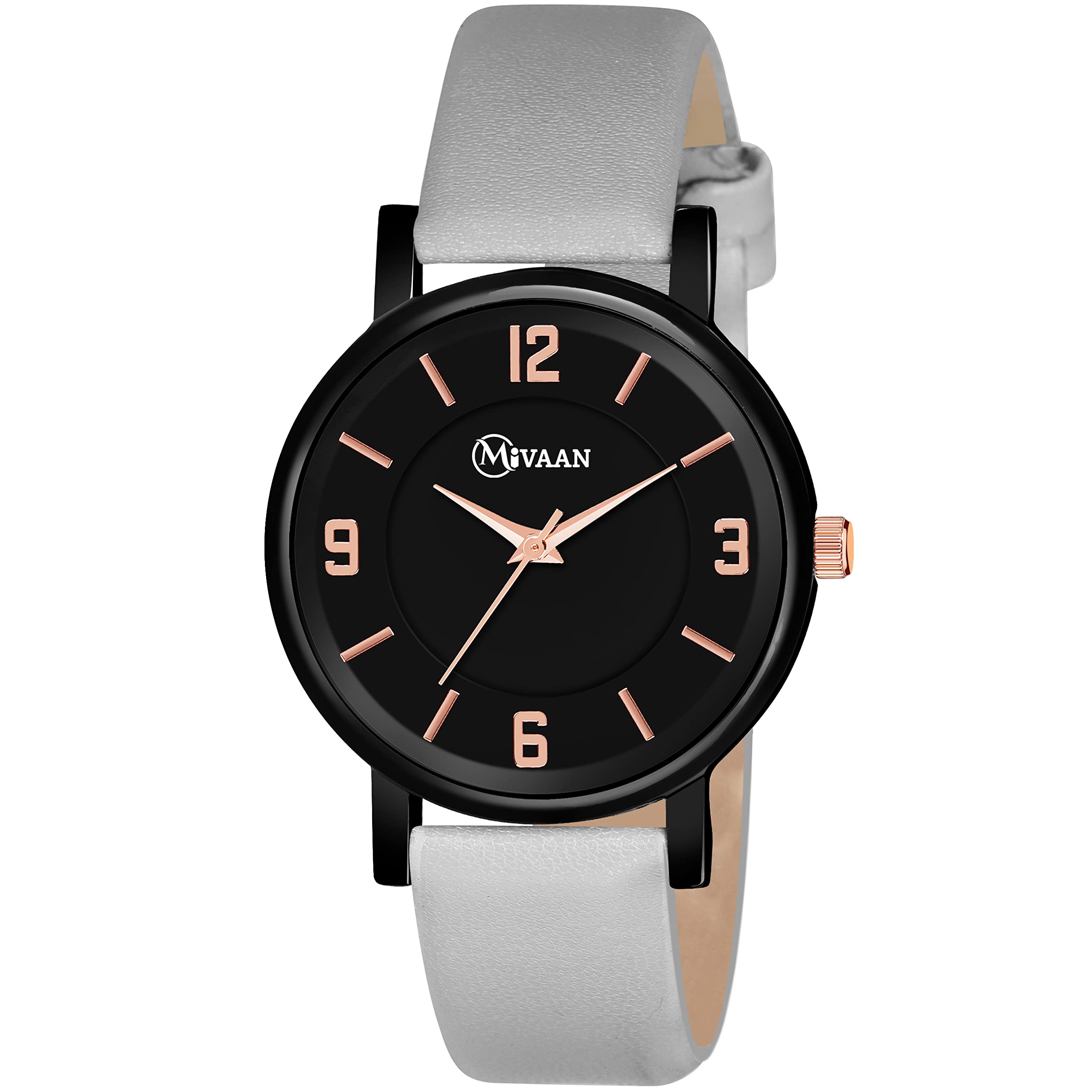 MIVAAN Analogue Black Round Dial Lathers Strap Girls and Womans Wrist Watch (Grey) (B0BRN9RZ5G) Amazon Price History, Amazon Price Tracker