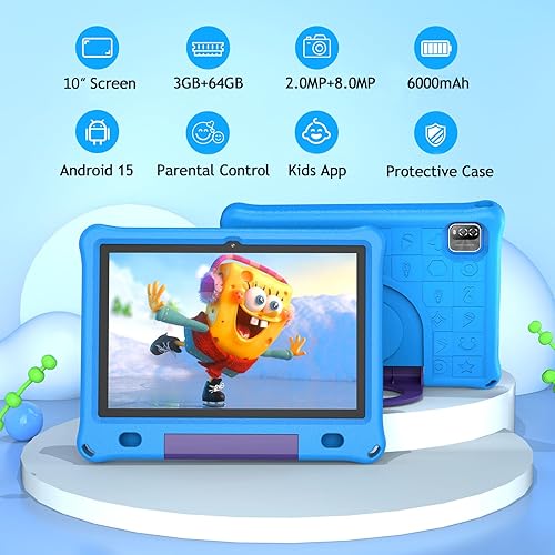 Miniatura 2 de Tablet infantil de 10 pulgadas con funda, tableta Android 15 de 10 pulgadas para edades de 3 a 12 años, 6 GB de RAM 64 GB de ROM, control parental
