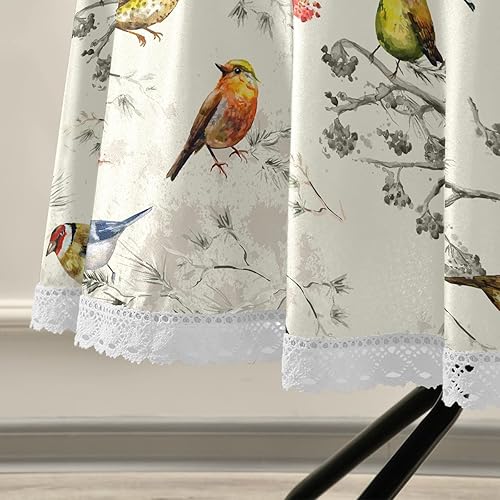 Miniatura 5 de Mantel redondo de poliéster de 60 pulgadas con diseño de encaje, antiarrugas y suave para decoración de cocinahogar