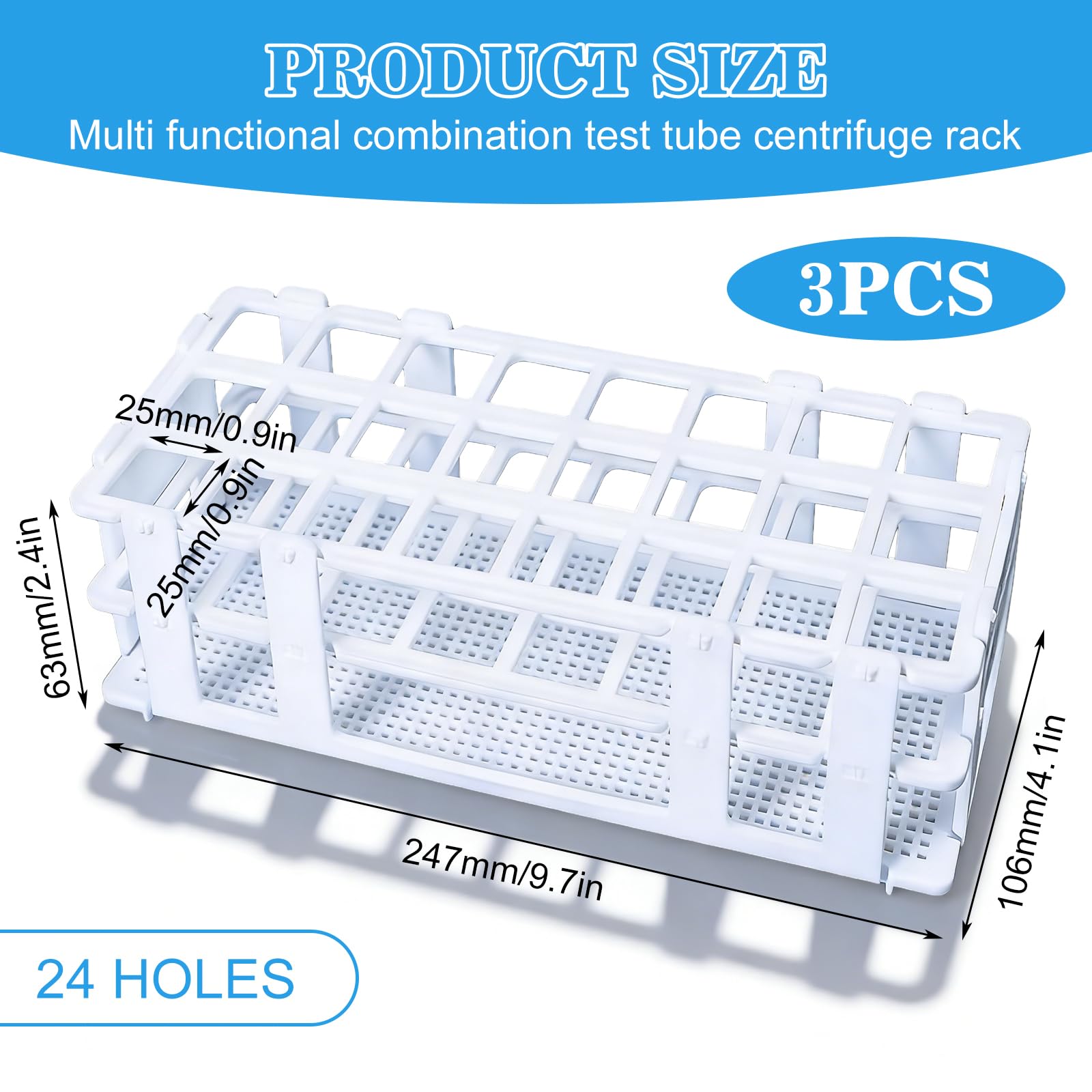 Soportes de tubos de ensayo de laboratorio 25 mm 24 agujeros plástico blanco rack