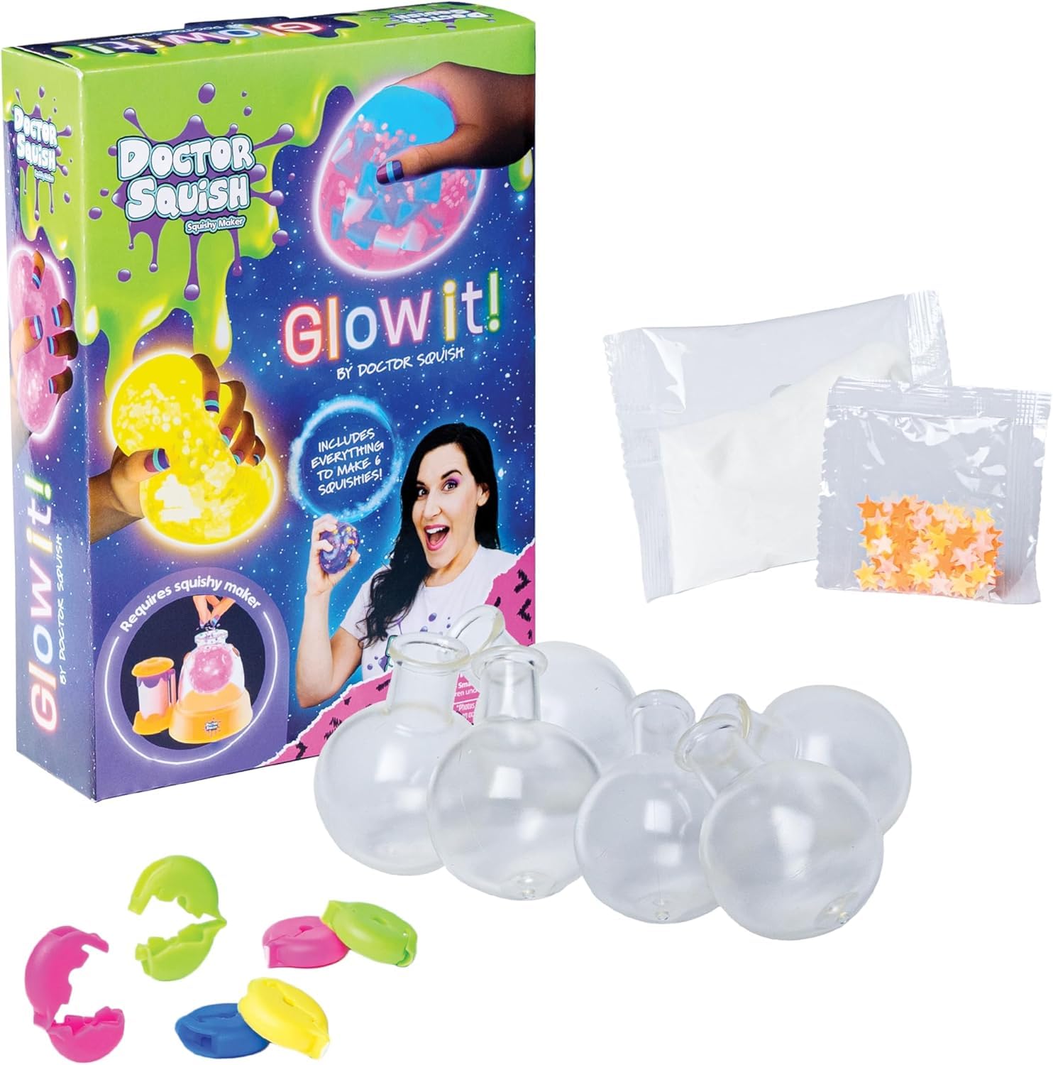 Doctor Squishes Glow in the Dark Squishy Pack Refill - DIY Squishy Making Kit - Create Your Own Squishies with Neon Glow Effect
