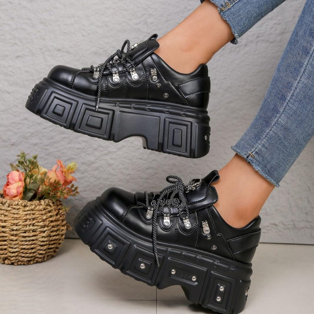 Frauen gotische Plattform Mary Jane Schuhe mit Kette Stern Herz Vintage Runde Zehe für Frauen Knöchelgurt Chunky Absatz Pumpen Uniform Party Tänze Kleid Schuhe