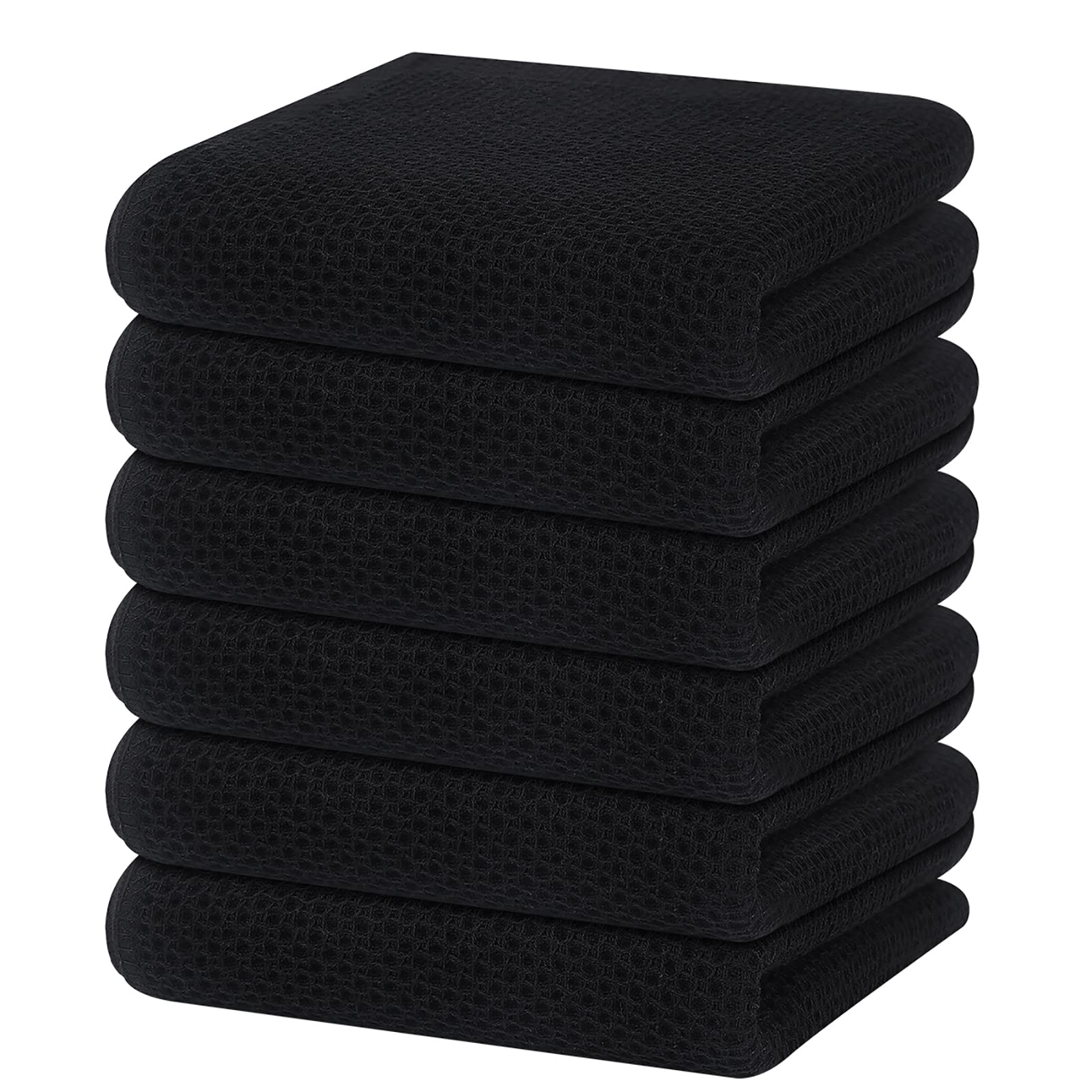 Homaxy 100% Cotton Waffle Weave Kitchen Dish Towels 6-Pack, Black