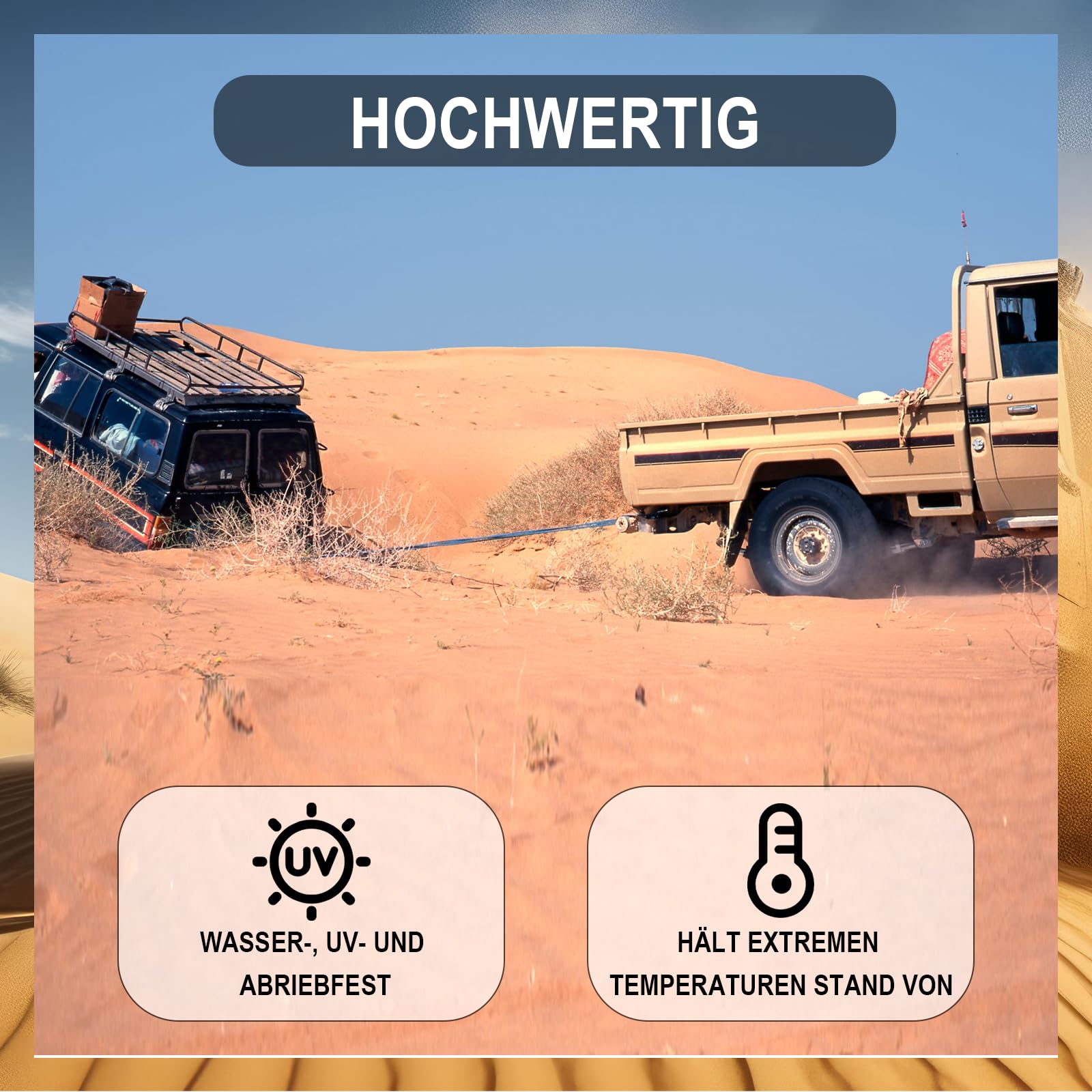 Abschleppseil Auto 8mm x 15m aus Nylon mit U-förmigen Haken | Abschleppseil PKW mit Tasche und Handschuhe, Berge Seil für SUV, Offroad und Notfälle