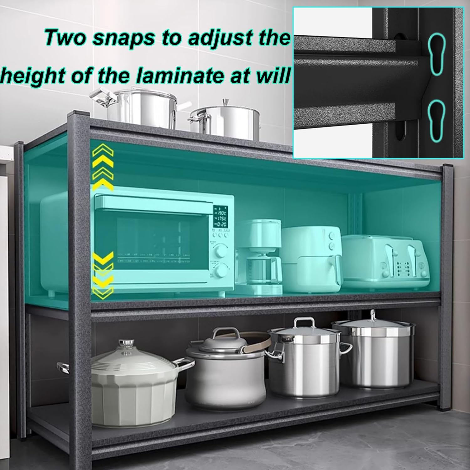 Multi Tier Workbench Multifunctional Storage Shelf Prep Table Three Tier Kitchen Large Countertop Table with Adjustable Tiers Metal Frame Workbench Sturdy(70x40x80cm)