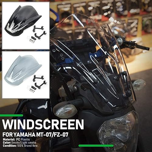 Vista 6 de Protector de parabrisas de motocicleta para MT07 FZ07 doble burbuja Flyscreen con soporte de montaje compatible con Y-amaha MT FZ 07 MT-07 FZ-07