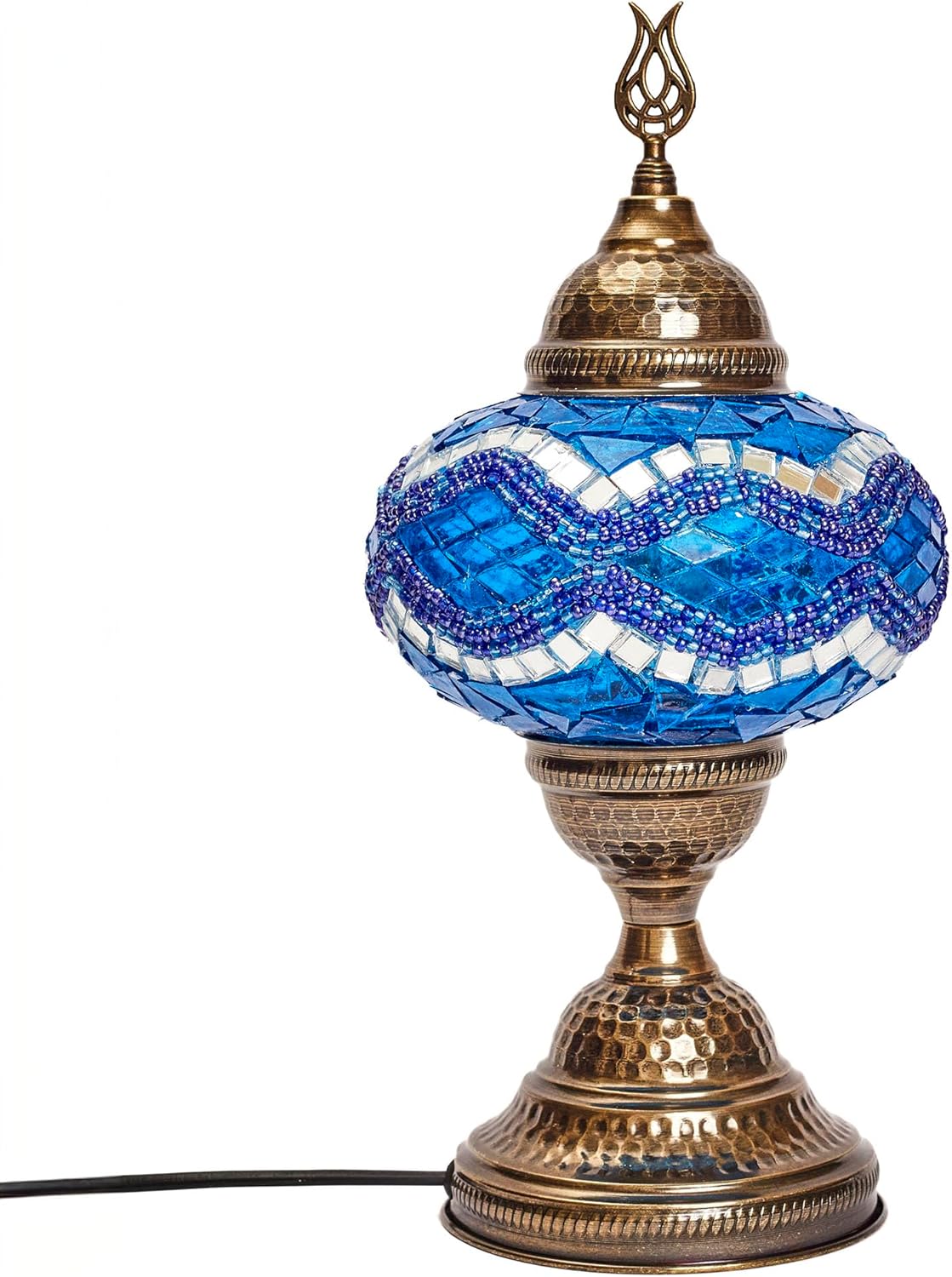 Turkish Moroccan Lamp with Bronze Base, Handmade Tiffany Mosaic Glass Lamps, Portable Bedside Table Lamps for Bedroom, Office, Living Room and Gift for Special Days / BIG SIZE SHADE (Multicolored B03)