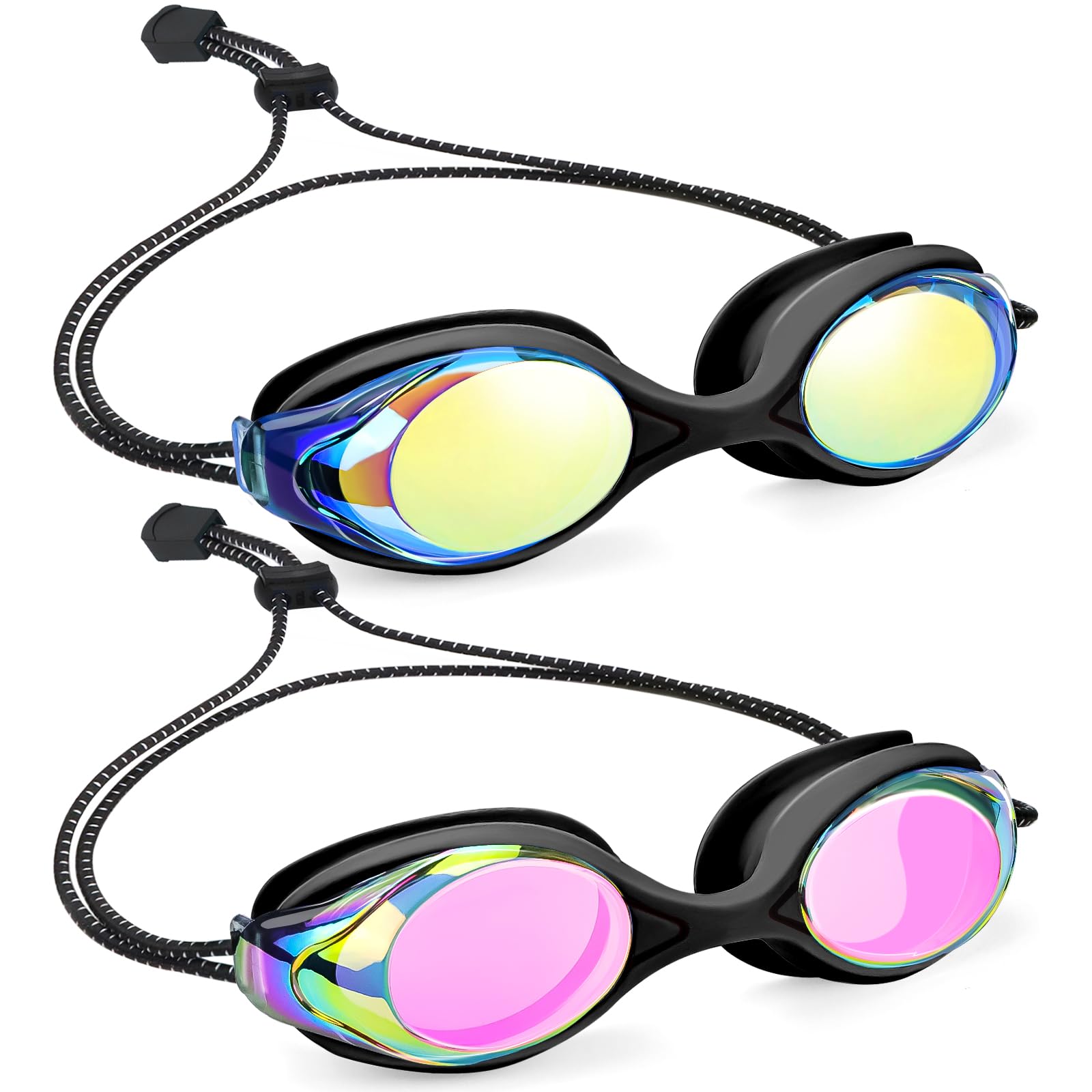 Vvinca Kids Swim Goggles with Bungee Strap No Leaking Anti Fog Toddler Goggles with Quick Adjust Ages 3-14
