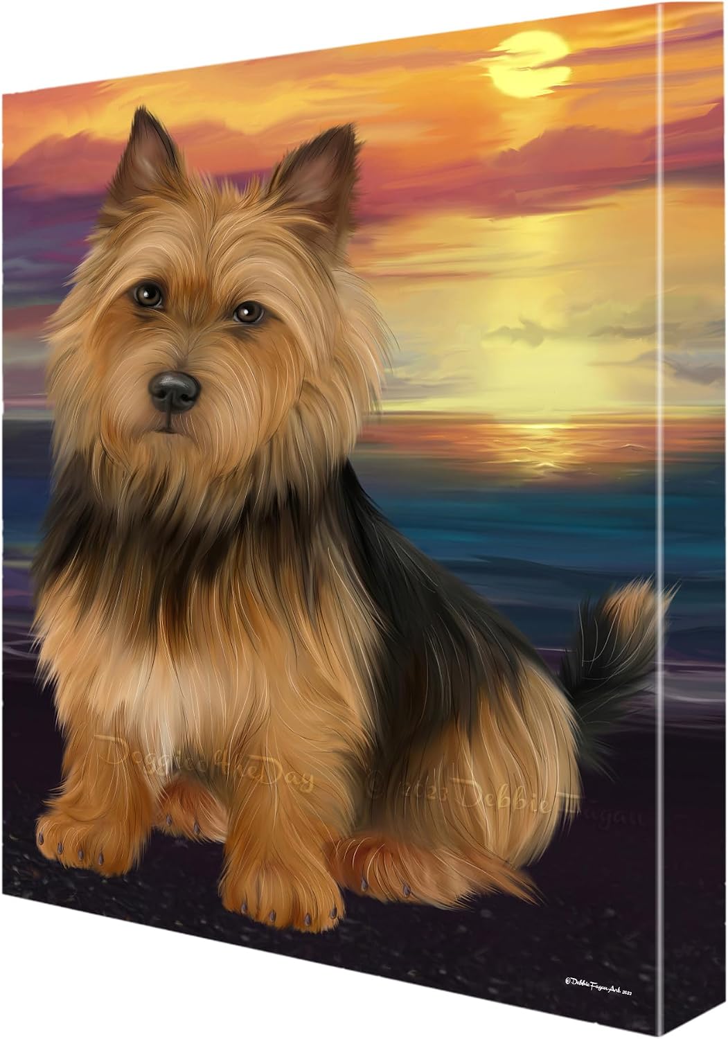 Doggie of the Day Sunset with Australian Terrier Dogs Canvas Wall Art - Premium Quality Ready to Hang Room Decor - Flat Rolled 11" x 14"